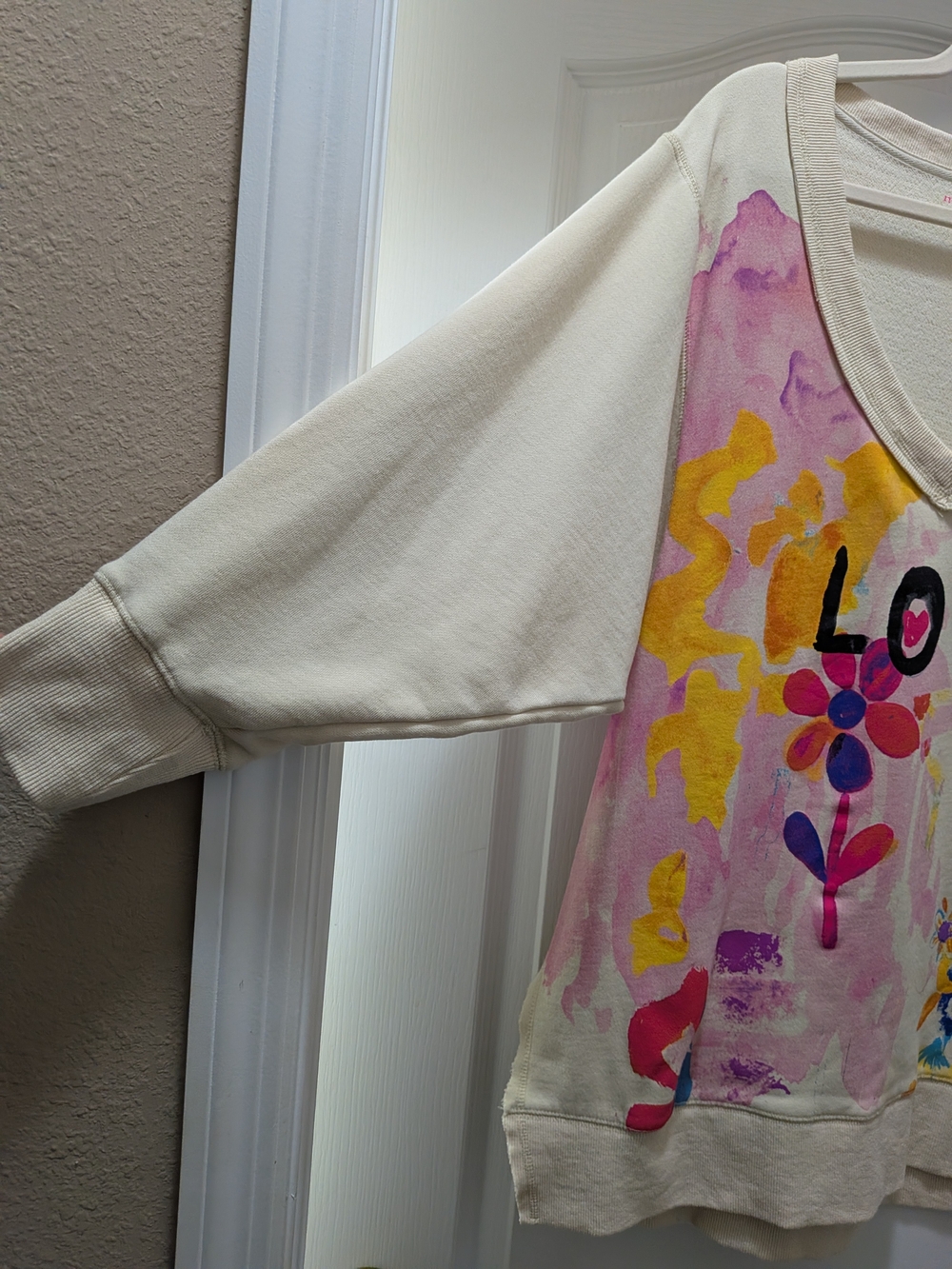 NATURAL LIFE Cream V‑Neck Sweatshirt with Pink, Yellow & Blue Floral Print - Picture 3 of 4